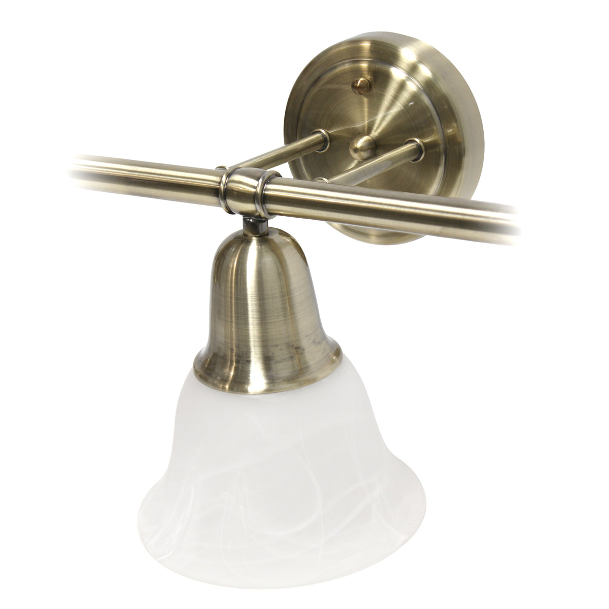 Simple Designs 26.5" Classic 3 Light Straight Metal Bar and Frosted Marble White Bell Shape Glass Shades Wall Mounted Vanity Fixture