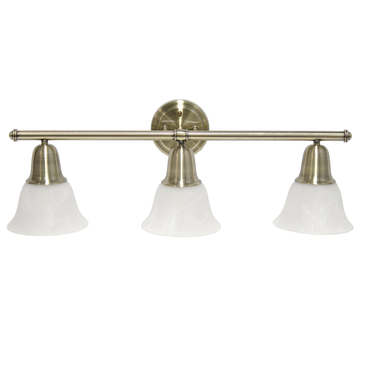 Simple Designs 26.5" Classic 3 Light Straight Metal Bar and Frosted Marble White Bell Shape Glass Shades Wall Mounted Vanity Fixture