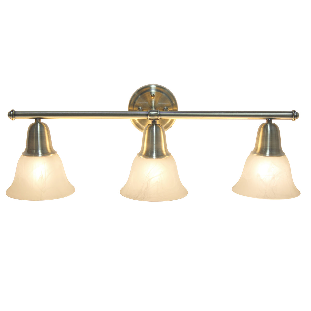 Simple Designs 26.5" Classic 3 Light Straight Metal Bar and Frosted Marble White Bell Shape Glass Shades Wall Mounted Vanity Fixture