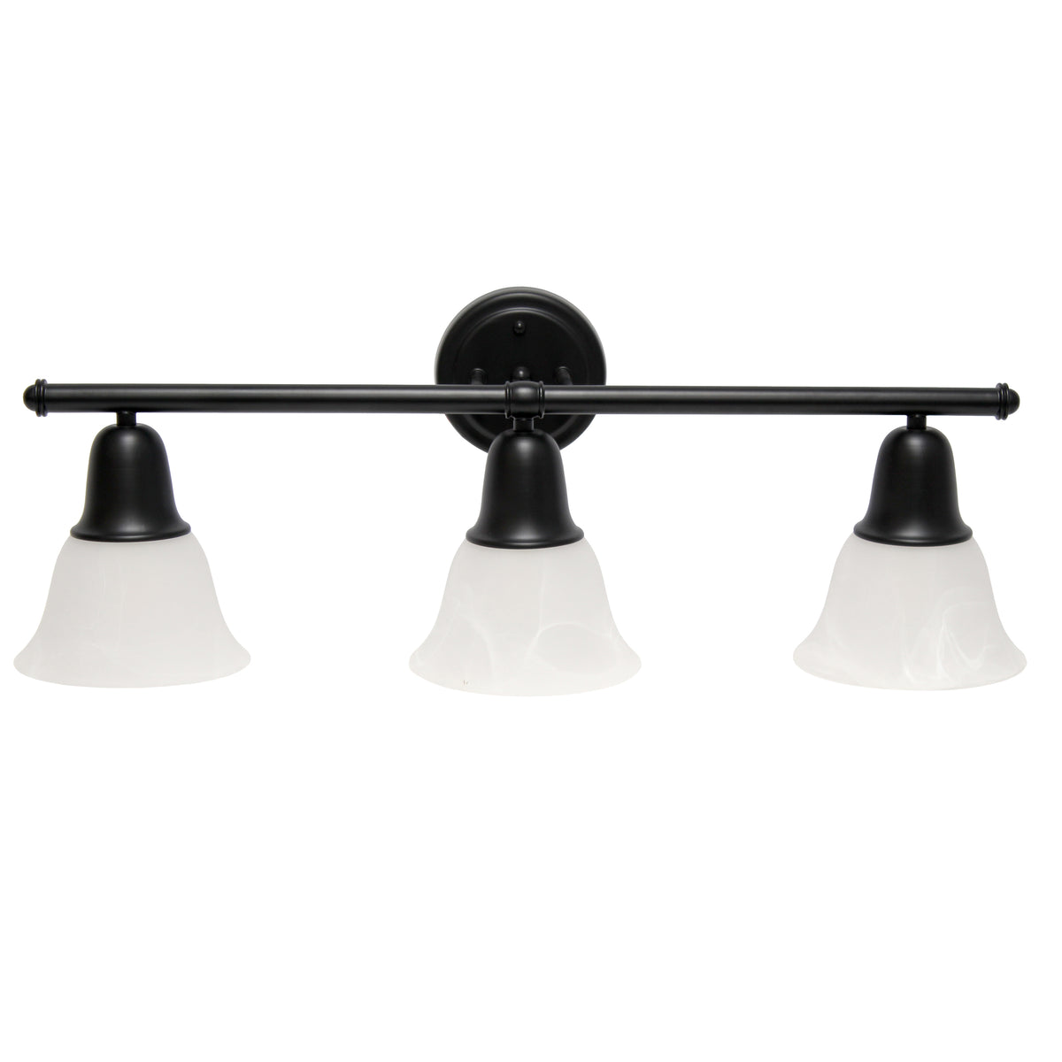 Simple Designs 26.5" Classic 3 Light Straight Metal Bar and Frosted Marble White Bell Shape Glass Shades Wall Mounted Vanity Fixture