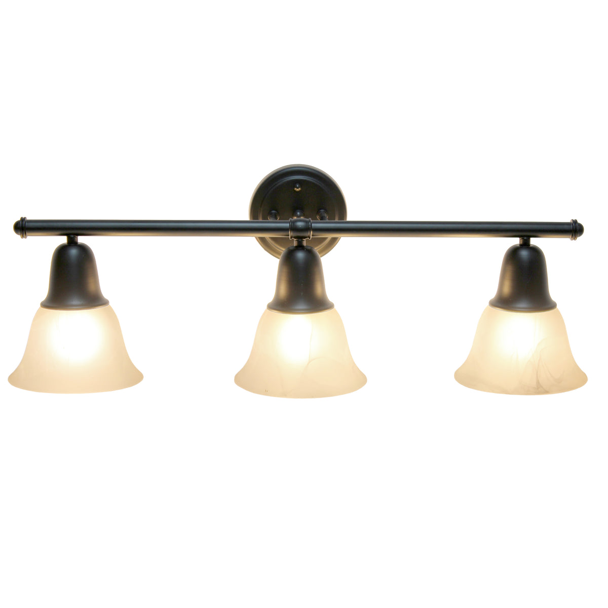 Simple Designs 26.5" Classic 3 Light Straight Metal Bar and Frosted Marble White Bell Shape Glass Shades Wall Mounted Vanity Fixture