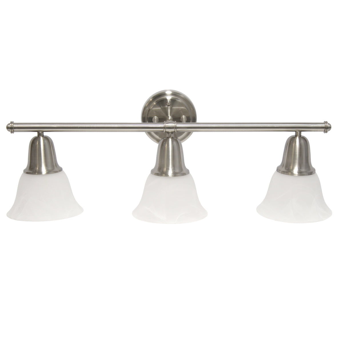 Simple Designs 26.5" Classic 3 Light Straight Metal Bar and Frosted Marble White Bell Shape Glass Shades Wall Mounted Vanity Fixture