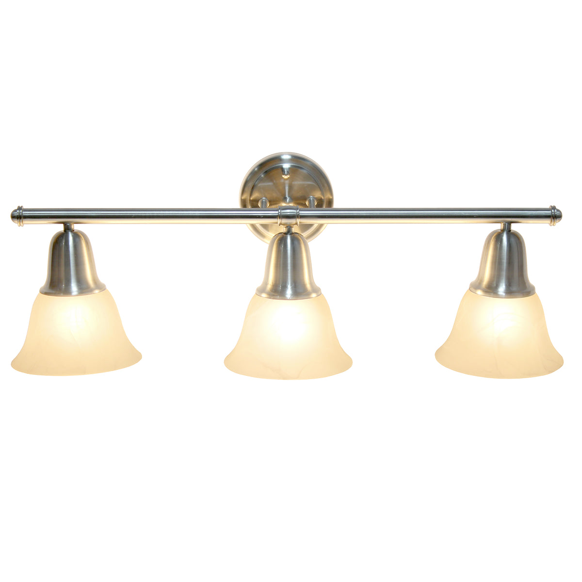 Simple Designs 26.5" Classic 3 Light Straight Metal Bar and Frosted Marble White Bell Shape Glass Shades Wall Mounted Vanity Fixture