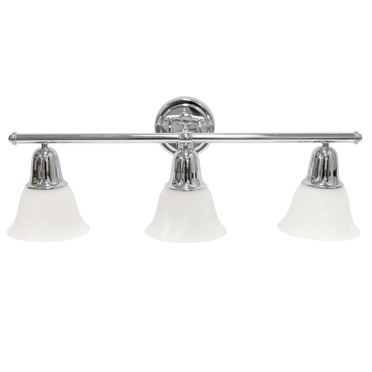 Simple Designs 26.5" Classic 3 Light Straight Metal Bar and Frosted Marble White Bell Shape Glass Shades Wall Mounted Vanity Fixture