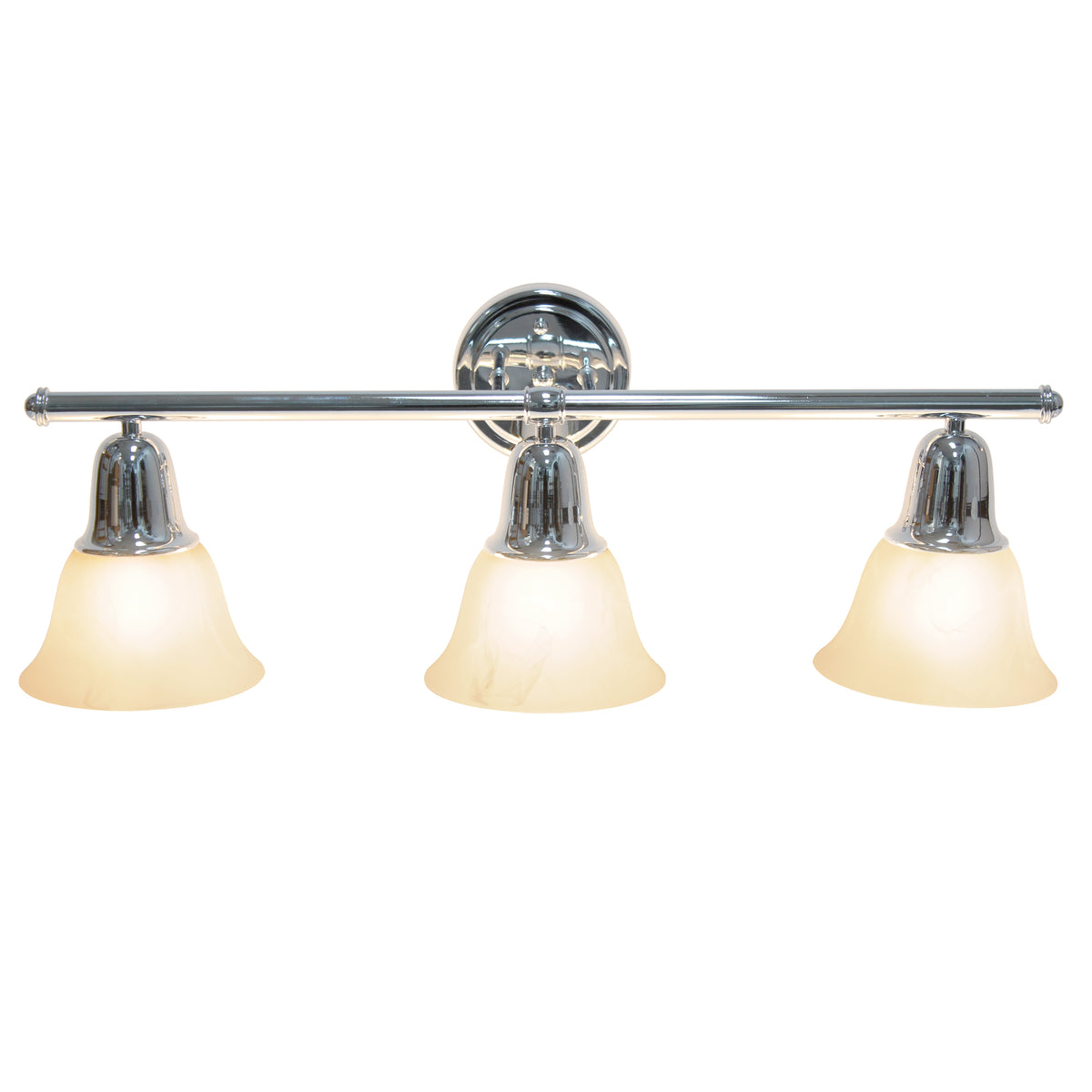 Simple Designs 26.5" Classic 3 Light Straight Metal Bar and Frosted Marble White Bell Shape Glass Shades Wall Mounted Vanity Fixture