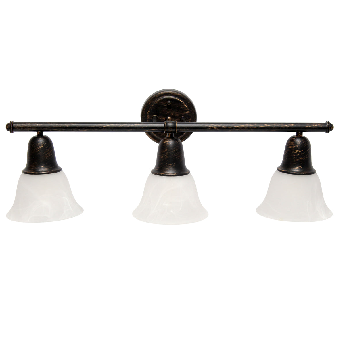 Simple Designs 26.5" Classic 3 Light Straight Metal Bar and Frosted Marble White Bell Shape Glass Shades Wall Mounted Vanity Fixture