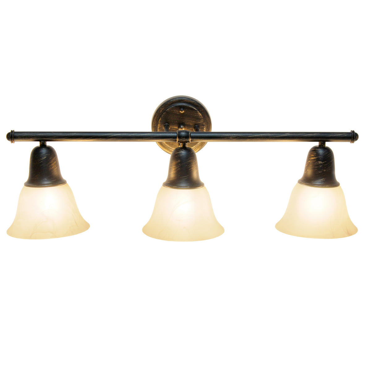 Simple Designs 26.5" Classic 3 Light Straight Metal Bar and Frosted Marble White Bell Shape Glass Shades Wall Mounted Vanity Fixture