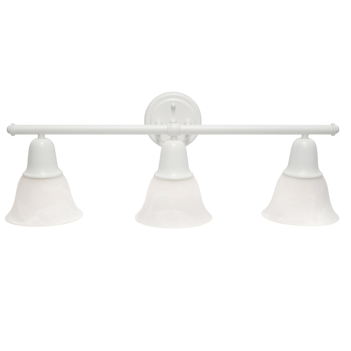 Simple Designs 26.5" Classic 3 Light Straight Metal Bar and Frosted Marble White Bell Shape Glass Shades Wall Mounted Vanity Fixture
