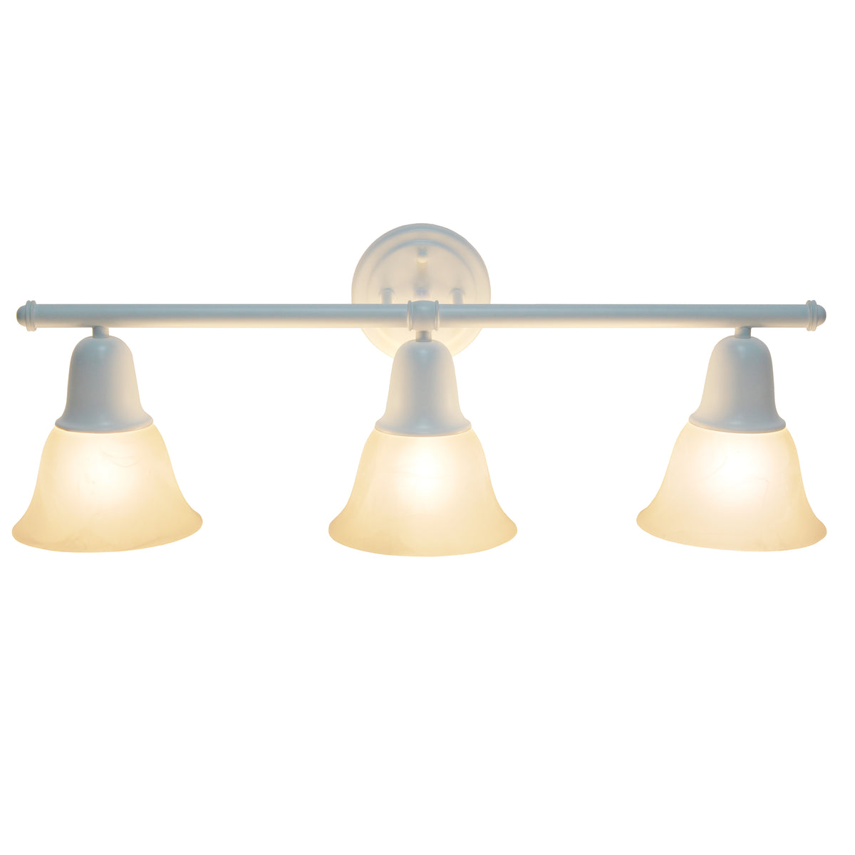 Simple Designs 26.5" Classic 3 Light Straight Metal Bar and Frosted Marble White Bell Shape Glass Shades Wall Mounted Vanity Fixture