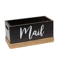 Elegant Designs Homewood Farmhouse Rustic Wood Decorative Mail Holder, Bills and Letter Storage, Sorter with Wrapped Roped Bottom, Cutout Handles, and "Mail" Script in White