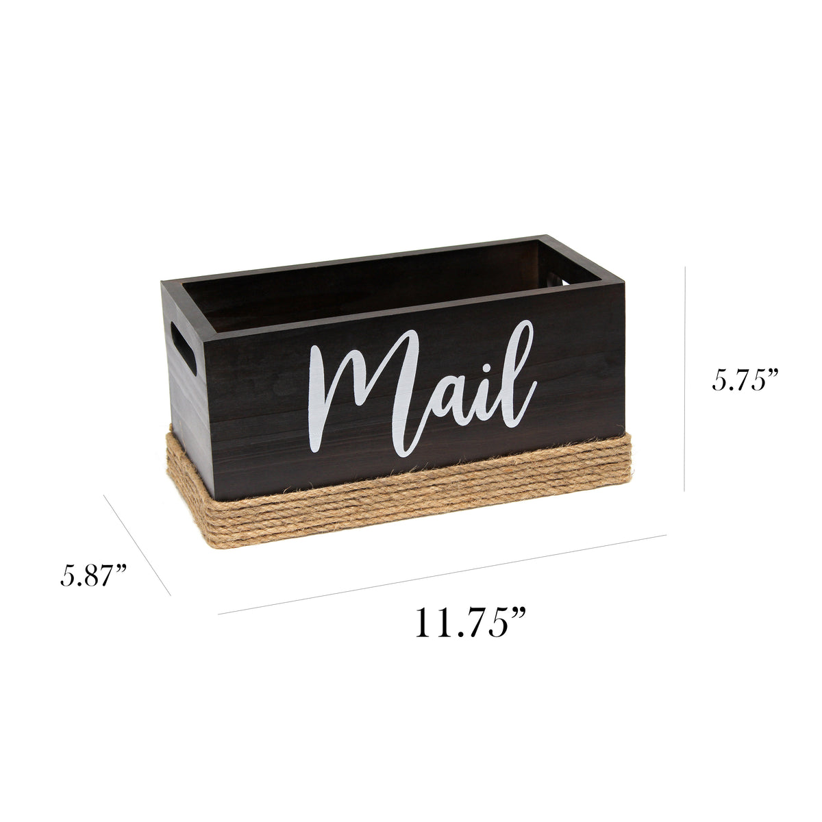 Elegant Designs Homewood Farmhouse Rustic Wood Decorative Mail Holder, Bills and Letter Storage, Sorter with Wrapped Roped Bottom, Cutout Handles, and "Mail" Script in White