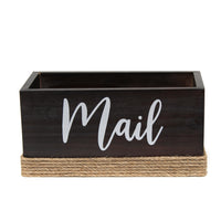 Elegant Designs Homewood Farmhouse Rustic Wood Decorative Mail Holder, Bills and Letter Storage, Sorter with Wrapped Roped Bottom, Cutout Handles, and "Mail" Script in White