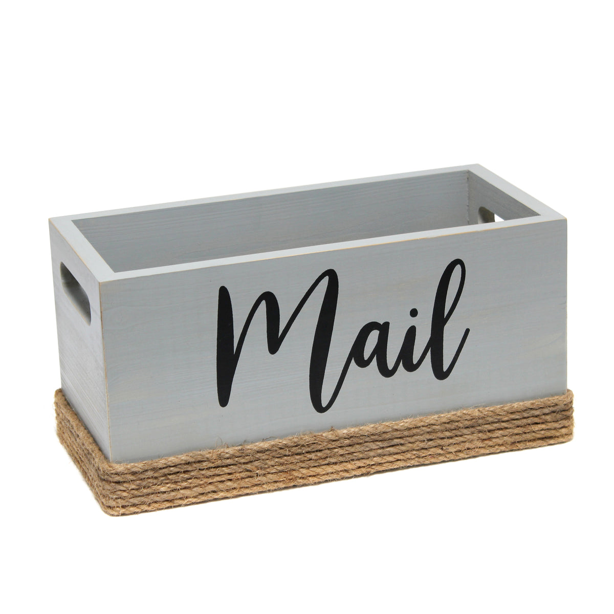Elegant Designs Homewood Farmhouse Rustic Wood Decorative Mail Holder, Bills and Letter Storage, Sorter with Wrapped Roped Bottom, Cutout Handles, and "Mail" Script in White