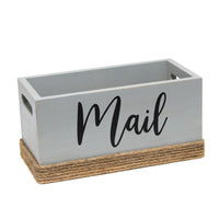 Elegant Designs Homewood Farmhouse Rustic Wood Decorative Mail Holder, Bills and Letter Storage, Sorter with Wrapped Roped Bottom, Cutout Handles, and "Mail" Script in White