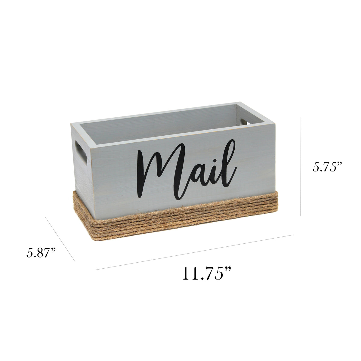 Elegant Designs Homewood Farmhouse Rustic Wood Decorative Mail Holder, Bills and Letter Storage, Sorter with Wrapped Roped Bottom, Cutout Handles, and "Mail" Script in White