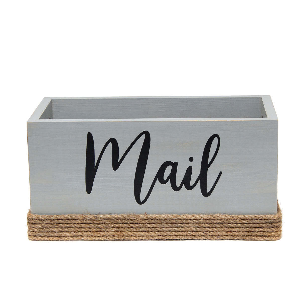 Elegant Designs Homewood Farmhouse Rustic Wood Decorative Mail Holder, Bills and Letter Storage, Sorter with Wrapped Roped Bottom, Cutout Handles, and "Mail" Script in White