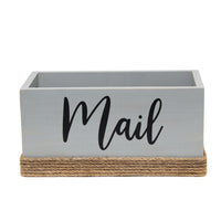 Elegant Designs Homewood Farmhouse Rustic Wood Decorative Mail Holder, Bills and Letter Storage, Sorter with Wrapped Roped Bottom, Cutout Handles, and "Mail" Script in White