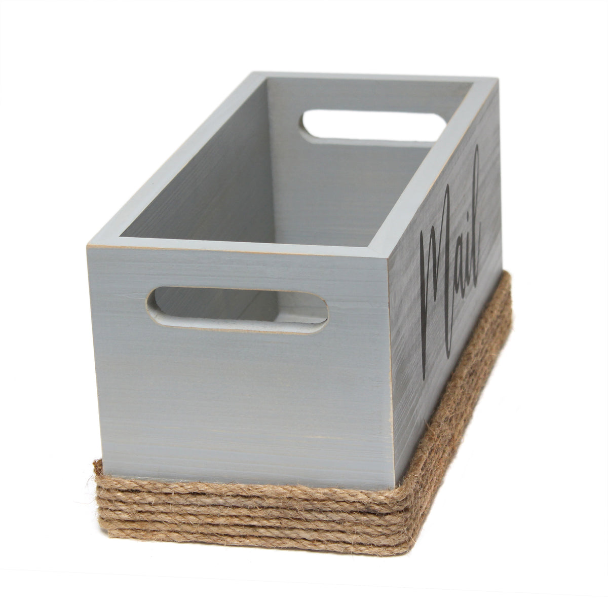 Elegant Designs Homewood Farmhouse Rustic Wood Decorative Mail Holder, Bills and Letter Storage, Sorter with Wrapped Roped Bottom, Cutout Handles, and "Mail" Script in White