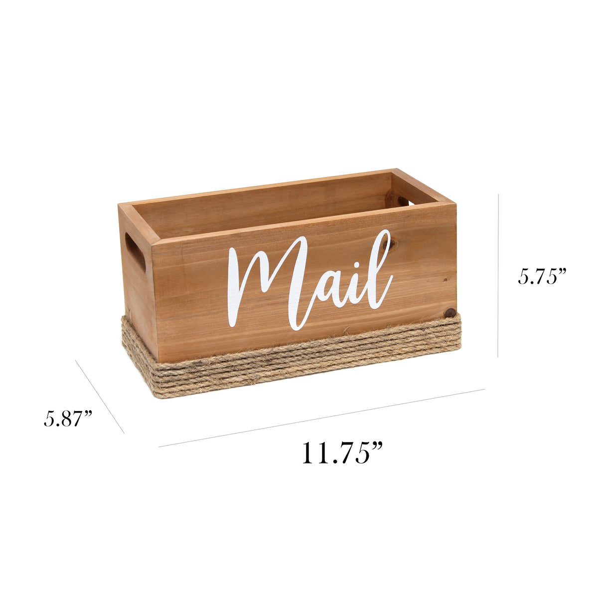 Elegant Designs Homewood Farmhouse Rustic Wood Decorative Mail Holder, Bills and Letter Storage, Sorter with Wrapped Roped Bottom, Cutout Handles, and "Mail" Script in White