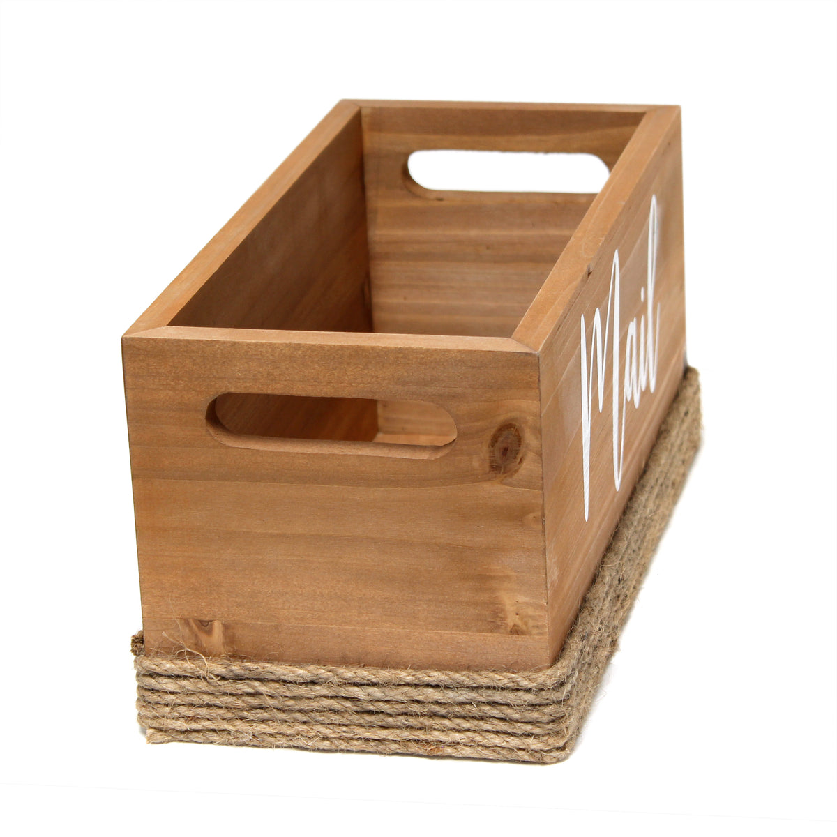 Elegant Designs Homewood Farmhouse Rustic Wood Decorative Mail Holder, Bills and Letter Storage, Sorter with Wrapped Roped Bottom, Cutout Handles, and "Mail" Script in White