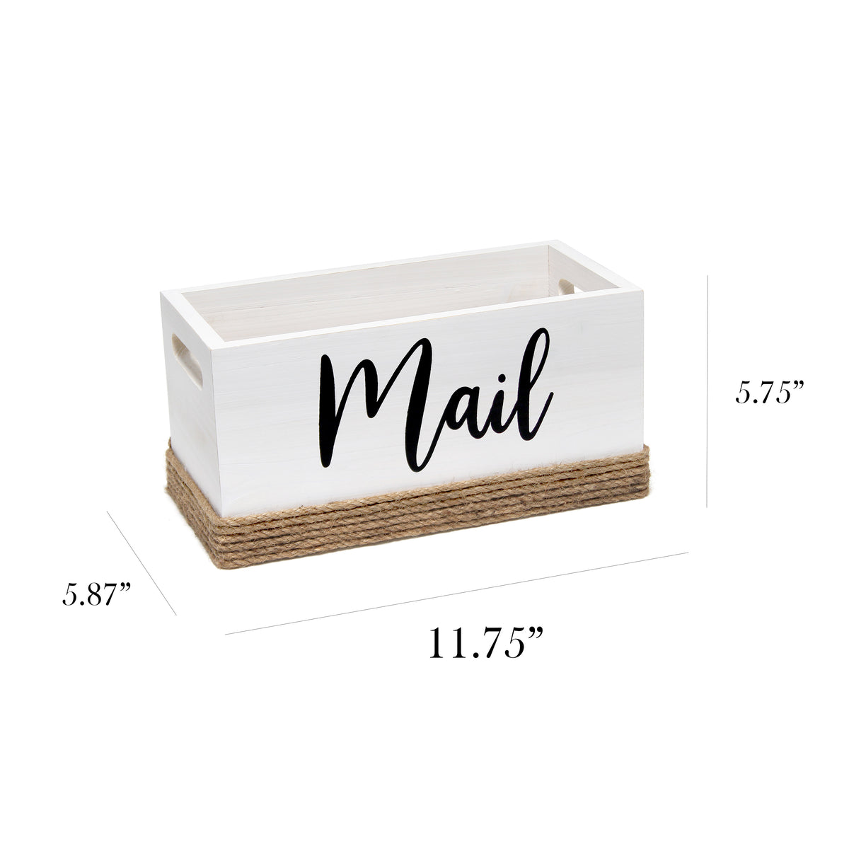 Elegant Designs Homewood Farmhouse Rustic Wood Decorative Mail Holder, Bills and Letter Storage, Sorter with Wrapped Roped Bottom, Cutout Handles, and "Mail" Script in White