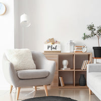 Elegant Designs Homewood Farmhouse Rustic Wood Decorative Mail Holder, Bills and Letter Storage, Sorter with Wrapped Roped Bottom, Cutout Handles, and "Mail" Script in White