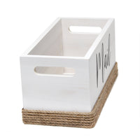 Elegant Designs Homewood Farmhouse Rustic Wood Decorative Mail Holder, Bills and Letter Storage, Sorter with Wrapped Roped Bottom, Cutout Handles, and "Mail" Script in White