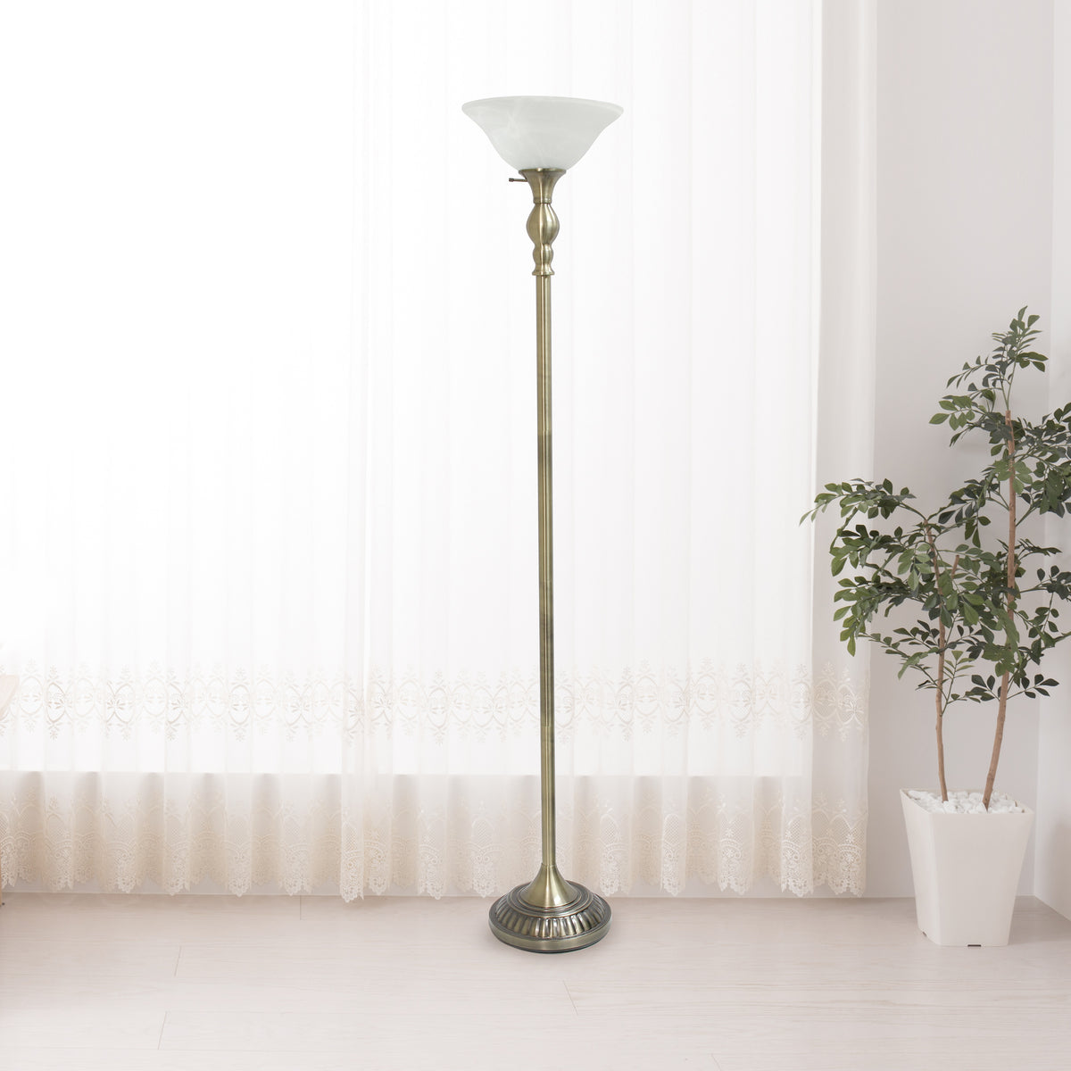 Elegant Designs 1 Light Torchiere Floor Lamp with Marbleized White Glass Shade
