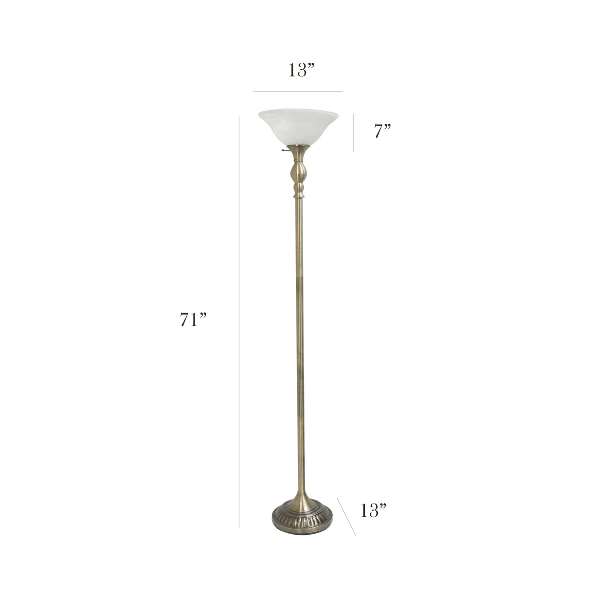 Elegant Designs 1 Light Torchiere Floor Lamp with Marbleized White Glass Shade