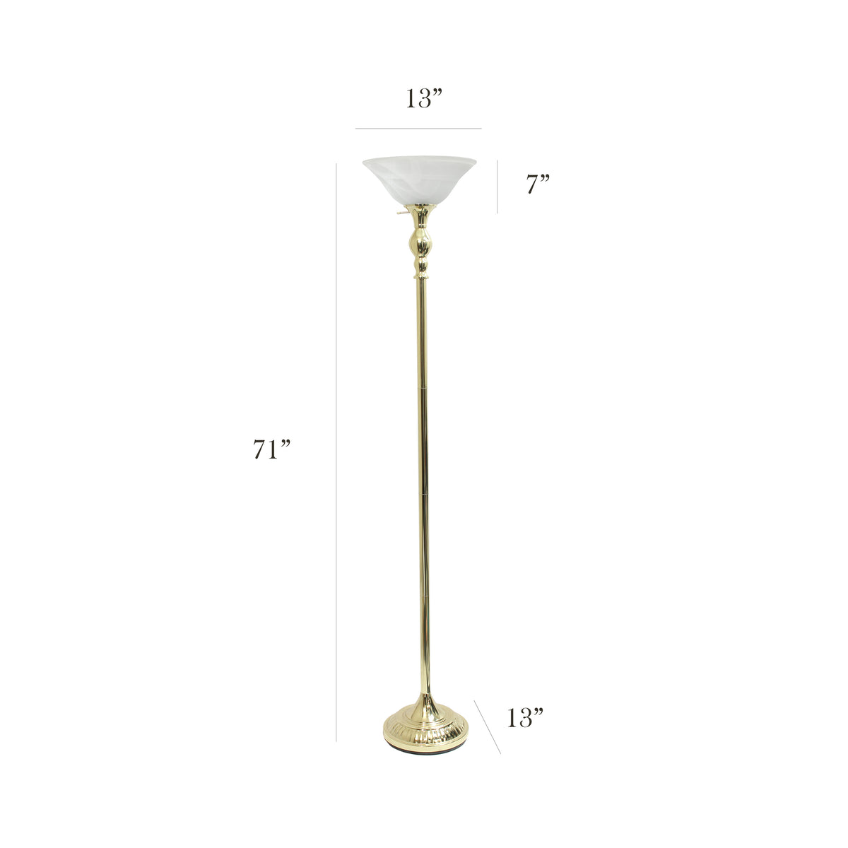 Elegant Designs 1 Light Torchiere Floor Lamp with Marbleized White Glass Shade