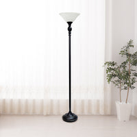 Elegant Designs 1 Light Torchiere Floor Lamp with Marbleized White Glass Shade