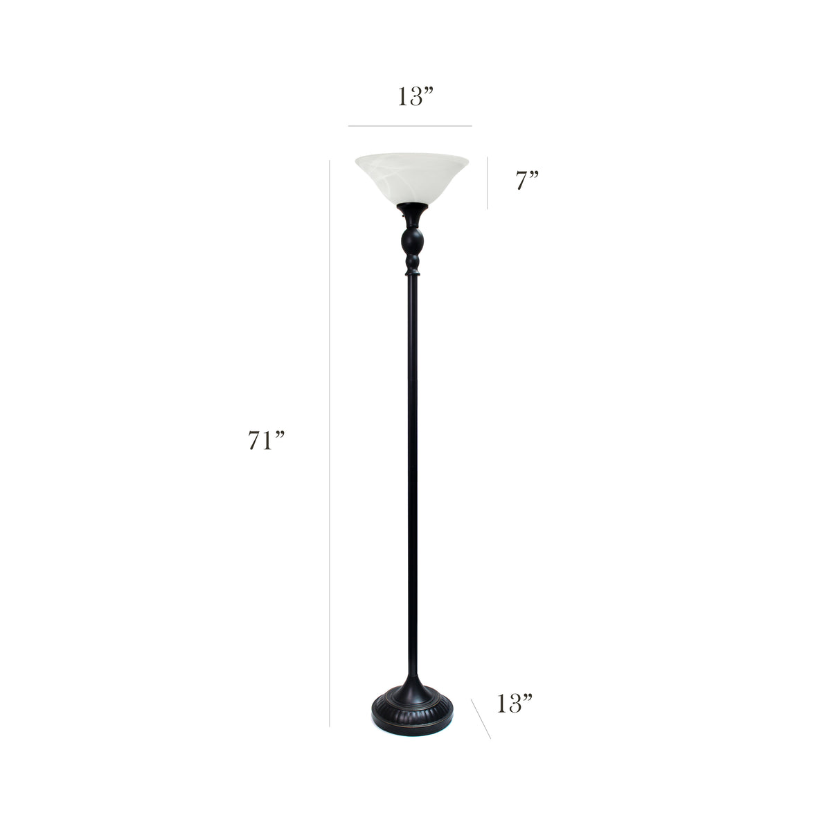 Elegant Designs 1 Light Torchiere Floor Lamp with Marbleized White Glass Shade