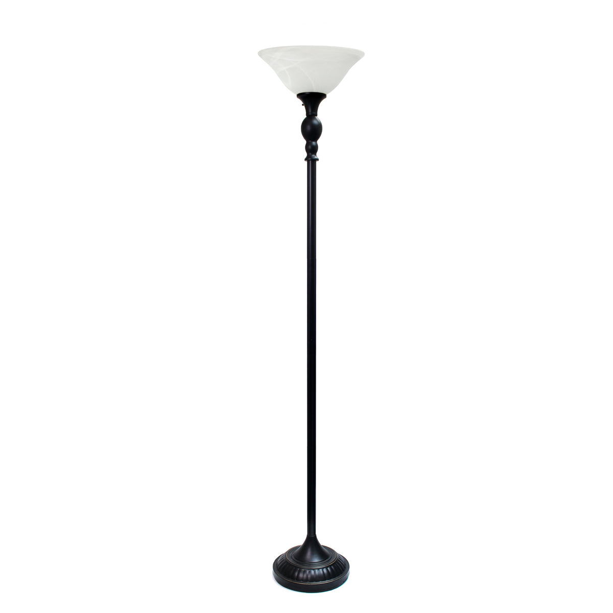 Elegant Designs 1 Light Torchiere Floor Lamp with Marbleized White Glass Shade