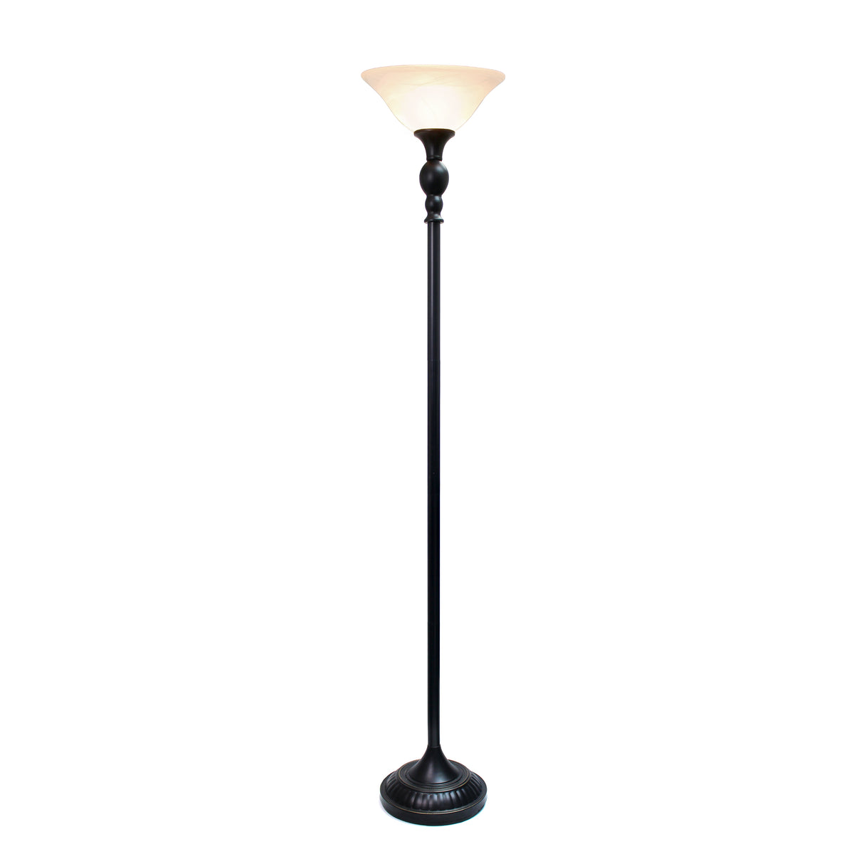 Elegant Designs 1 Light Torchiere Floor Lamp with Marbleized White Glass Shade