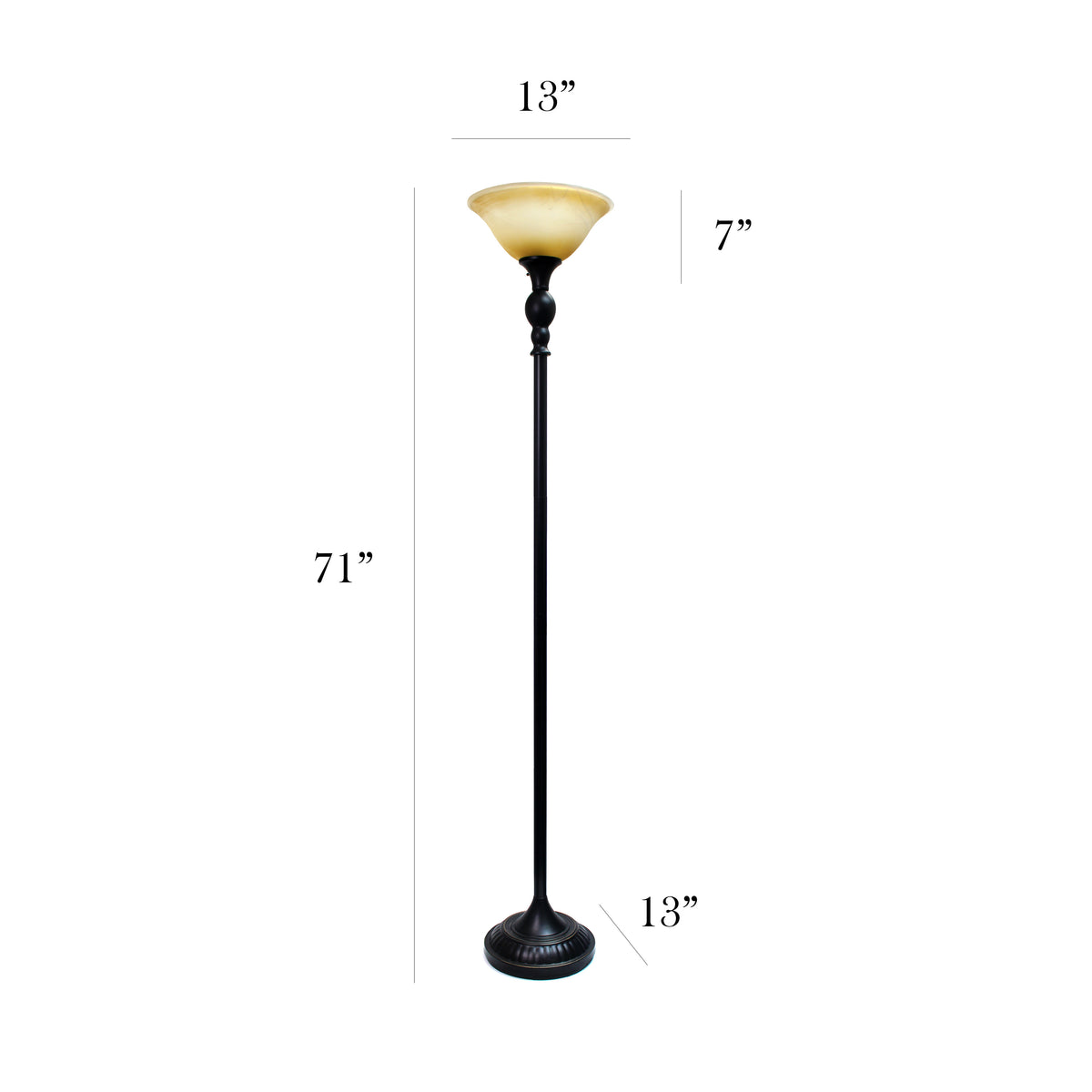 Elegant Designs 1 Light Torchiere Floor Lamp with Marbleized White Glass Shade