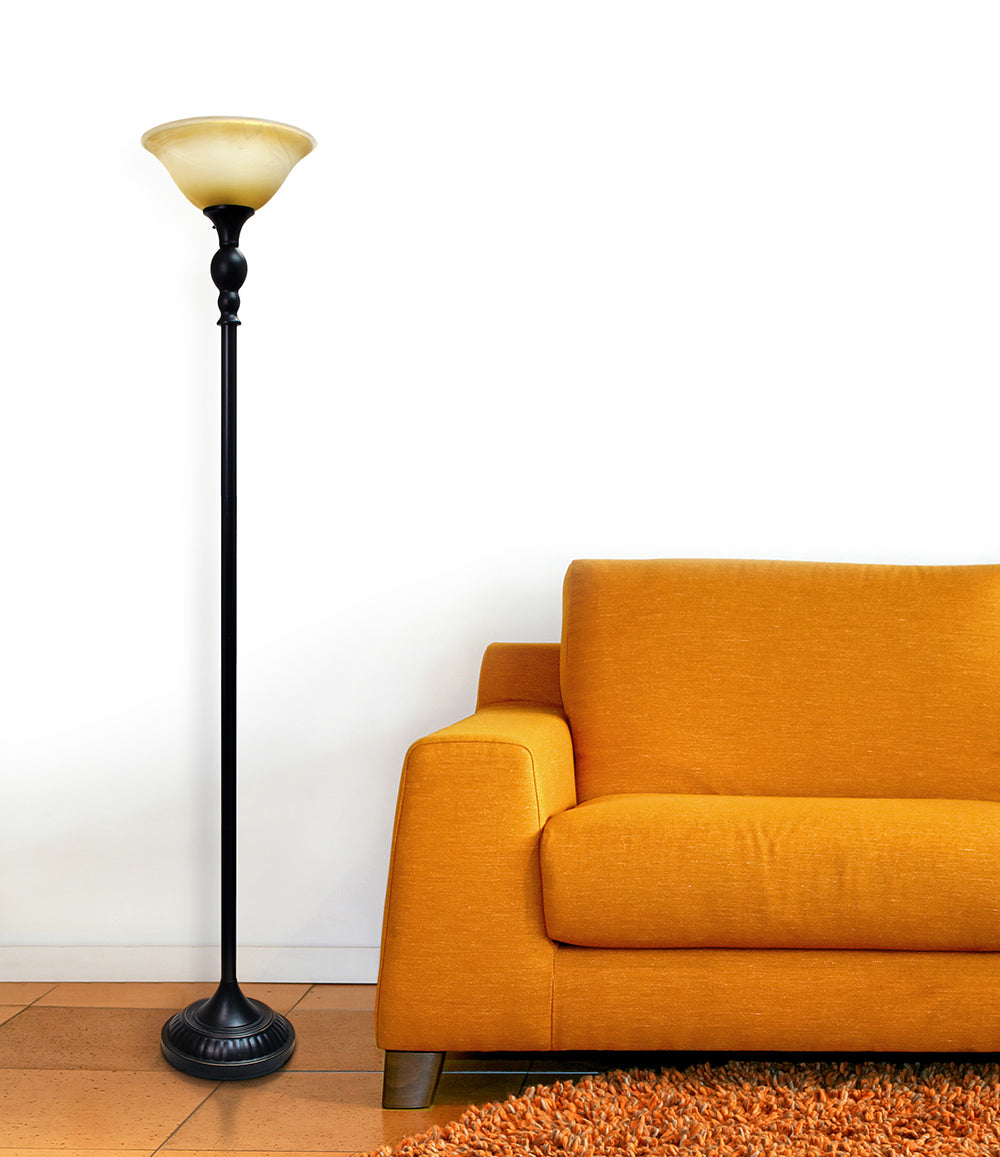 Elegant Designs 1 Light Torchiere Floor Lamp with Marbleized White Glass Shade