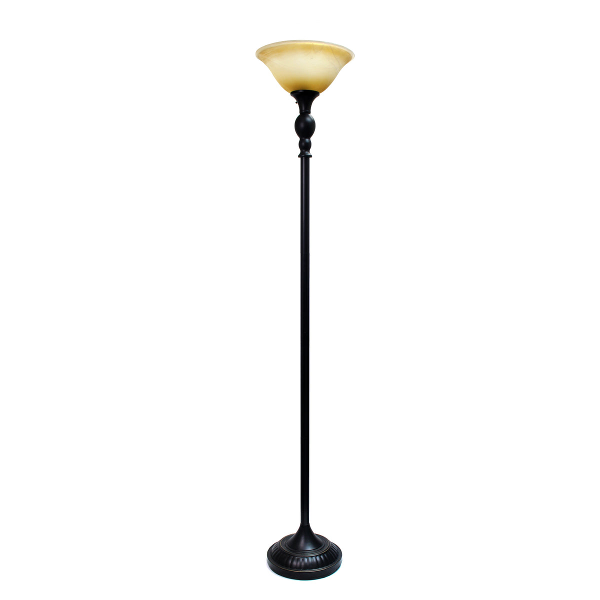 Elegant Designs 1 Light Torchiere Floor Lamp with Marbleized White Glass Shade