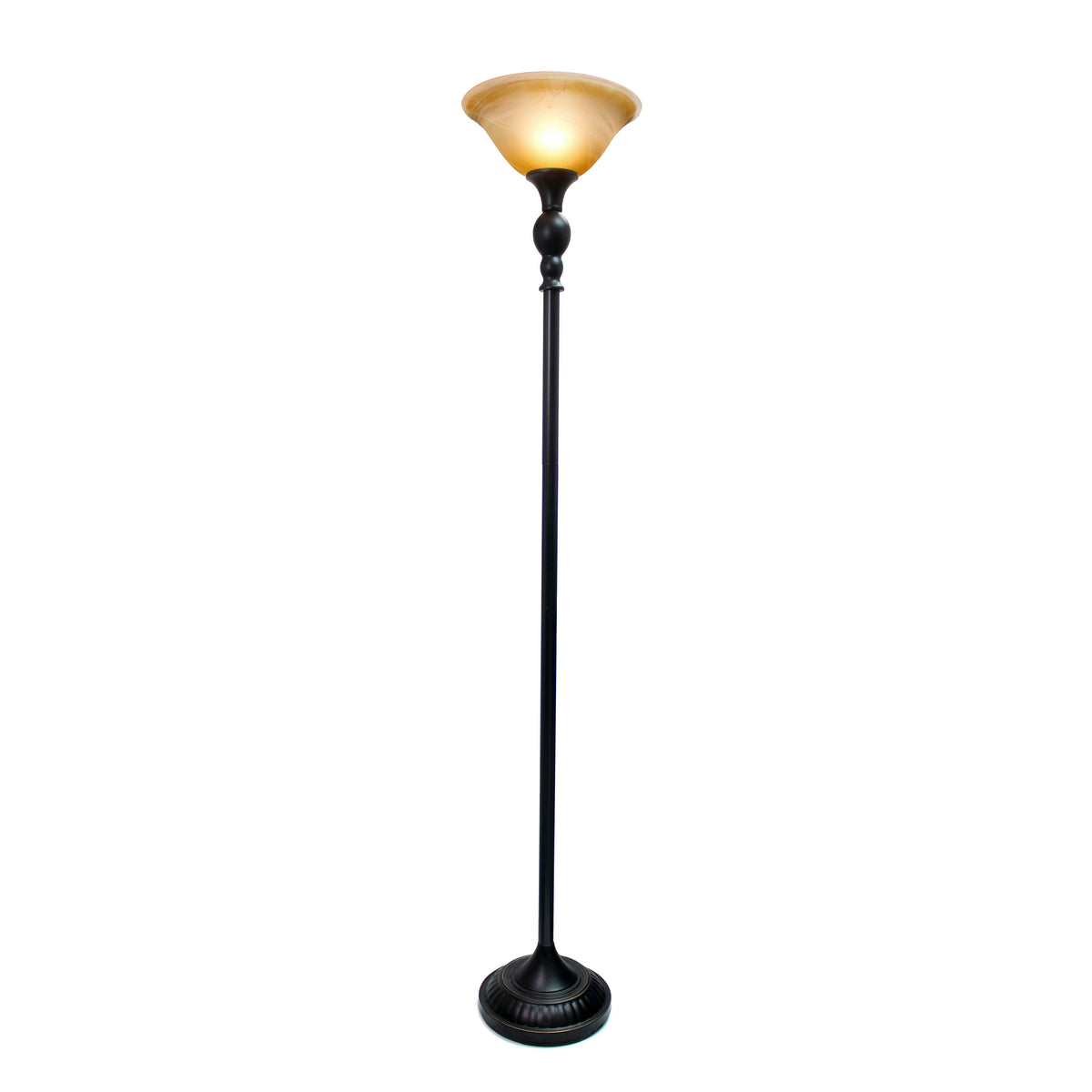 Elegant Designs 1 Light Torchiere Floor Lamp with Marbleized White Glass Shade