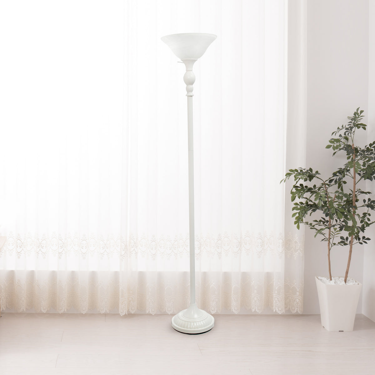 Elegant Designs 1 Light Torchiere Floor Lamp with Marbleized White Glass Shade